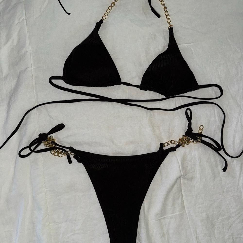 Black and Gold Chain Bikini Set